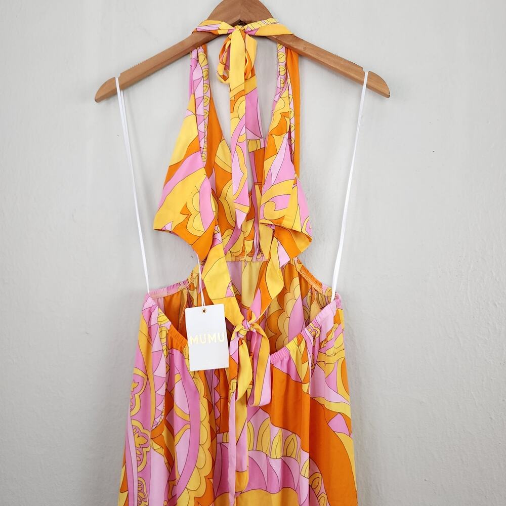 Show Me Your Mumu Marisol Maxi Dress Pink Orange Cutout Halter - M NWT Resort - Picture 11 of 15